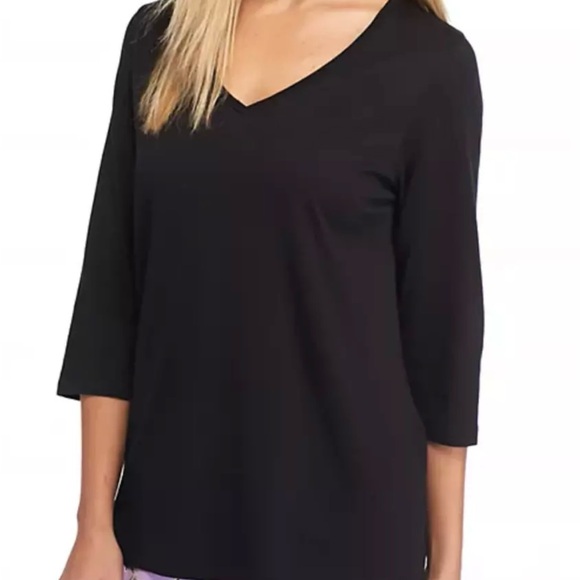 HUE Sleep Well Temp Tech T-shirt Large Womens Black V-neck - Picture 1 of 7